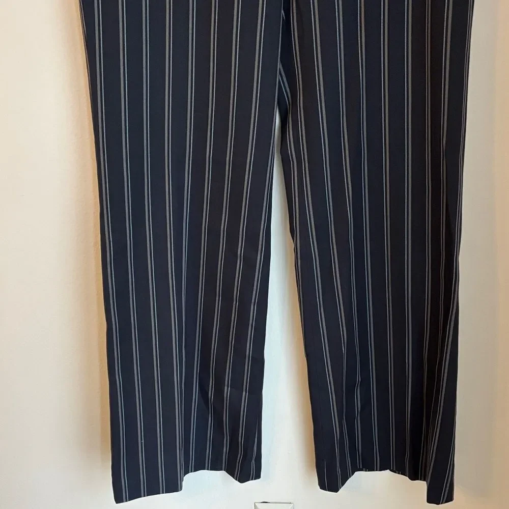 BCBG Maxazria women’s navy Camilla stripped straight flare wide leg Pants 12 NWT